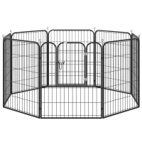 PawHut buitenverblijf box voor huisdieren puppy hek box hondenverblijf aanpasbare vorm met deur metaal 79 x 100 cm zwart(m-1)