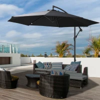 Outsunny afneembare parasol zweefparasol zwengelparasol met handkruk, zwart(m-11)