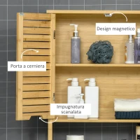 Kleankin Mobilier de baie din Bambus si MDF, Raft pentru Masina de Spalat, 60x23x173cm(m-6)