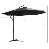 Outsunny afneembare parasol zweefparasol zwengelparasol met handkruk, zwart(m-3)