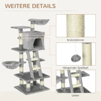 PawHut krabpaal met kattengrot kattenboom met meerdere verdiepingen voor katten grijs(m-5)