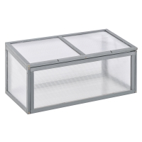 Outsunny mini kas, hout+polycarbonaat, grijs, 90 x 46 x 40 cm