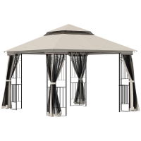Outsunny tuinprieel met dubbel dak tuinprieel partytent met 4 x zijwand metaal+polyester beige 2,99 x 2,99 x 2,74 m