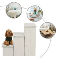 PawHut® SCHODY DLA ZWIERZĄT DOMOWYCH SCHODKI PODEST DLA KOTA SKŁADANY SCHOWEK MDF biały 40 x 54 x 48 cm(m-4)