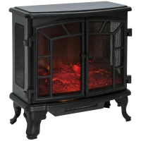 HOMCOM Cheminée Electrique poêle Style néo-rétro 2 Portes télécommande minuterie 1000/2000 W LED luminosité réglable Noir(m-1)