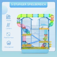 PawHut hamsterkooi multilevel beestenkooi knaagdierkooi muizenkooi, hamsterkooi starterkit, blauw, metaal + PP + PS 47 x 30 x 59 cm muizenkooi hamsterkooi starterkit | Aosom.nl(m-4)