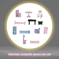 Drewniany domek dla lalek i kuchnia dla dzieci 2 w 1 3 kondygnacje z akcesoriami wiek powyżej 3 lat(m-5)