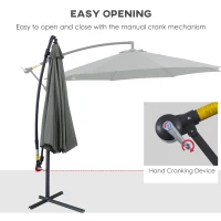 Parasol ogrodowy z ręczną korbą 3 m szary Outsunny(m-4)