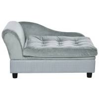 PawHut huisdierenbank met mat, hondenbed, hondenmat, hondenbank met opbergruimte, natuurlijk hout + pluche, lichtgrijs, 76 x 45 x 41,5 cm(m-9)