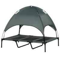 PawHut Huisdierbed met luifel verhoogde hondenligbed hondenbed ademend taft-stof(m-11)