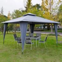Outsunny dubbel dak tuinhuisje, metalen frame, grijs, 3,5 x 3,5 x 2,7 m(m-10)