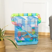PawHut hamsterkooi multilevel beestenkooi knaagdierkooi muizenkooi, hamsterkooi starterkit, blauw, metaal + PP + PS 47 x 30 x 59 cm muizenkooi hamsterkooi starterkit | Aosom.nl(m-2)