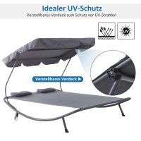 Outsunny Dubbele ligbank ligbed relax lounger met zonnedak rolbaar staal crèmewit / grijs(m-4)