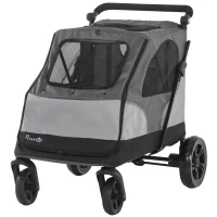 PawHut pet buggy hondenbuggy met 4 wielen hondentrolley voor middelgrote en grote honden inklapbaar Oxford grijs + zwart 104,5 x 68,5 x 110 cm(m-11)