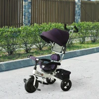 HOMCOM Kids Polyester Sun Canopy Ride-On Tricycle w/ Parent Handle Purple(m-8)