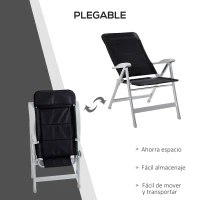 Outsunny Silla de Jardín Plegable Portátil de Aluminio con Respaldo Alto Ajustable en 7 Posiciones y Reposacabezas Acolchado para Exterior Terraza Camping 75x61,5x114,5 cm Negro(m-5)