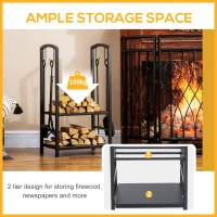 Outsunny Caseta pentru Lemne cu Set Unelte pentru Semineu in Otel Negru 40 x 30 x 74.5 cm(m-4)