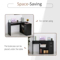 HOMCOM 180 Degree Rotating Corner Desk L- Shaped Table Home Office Workstation Black(m-5)