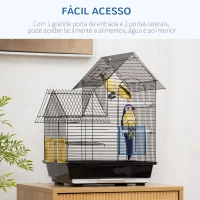 PawHut Gaiola para Pássaros 39x33x47cm com 3 Portas 2 Comedouros 2 Poleiros Baloiço Bandeja Amovível e Alça de Transporte Preto(m-7)