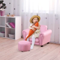 HOMCOM Toddlercouch, Kids Sofa, W/Footstool, PVC, Wood Frame, Pink(m-14)