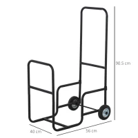 Outsunny Suport pentru lemne de foc Suport lemne cu 2 roti carucior din metal negru(m-3)