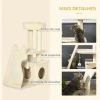 PawHut Árvore Arranhador para Gatos Torre para Gatos com Cama Caverna  Bola Suspensa Postes e Rampa de Sisal 60x30x83cm Bege(m-6)