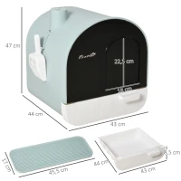PawHut kuweta dla kota z filtrem powietrza dla kotów do 5 kg, kolor zielony + biały + czarny, dł. 43 x szer. 44 x wys. 47 cm(m-3)