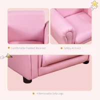 HOMCOM Toddlercouch, Kids Sofa, W/Footstool, PVC, Wood Frame, Pink(m-7)