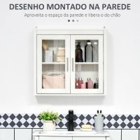 kleankin Armário Casa de Banho de Parede com 2 Portas de Vidro e Prateleira Móvel Suspenso de Casa de Banho 60x19,5x54cm Branco(m-5)