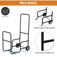 Outsunny Suport pentru lemne de foc Suport lemne cu 2 roti carucior din metal negru(m-6)