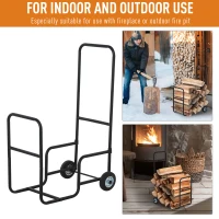 Outsunny Suport pentru lemne de foc Suport lemne cu 2 roti carucior din metal negru(m-5)