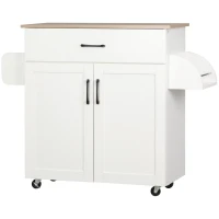 HOMCOM Carrinho de Cozinha com 1 Gaveta Suporte para Panos e Especies Carrinho Auxiliar com Rodas 105x36x85cm Branco(m-9)