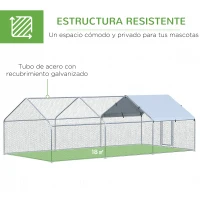 PawHut Gallinero para Exterior 303,5x600x195 cm Cubierta de Tela Oxford Impermeable y Anti-UV para Patio Plata(m-6)