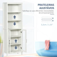 kleankin Armário Alto de Casa de Banho com 2 Portas de Vidro e 3 Prateleiras Armário Auxiliar Estilo Moderno 53x30x162cm Branco(m-5)