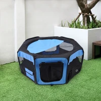 PawHut Portable Cat Dog Playpen Pet Puppy Rabbit Guinea Pig Pen Run Dia 90 x 41H cm Indoor & Outdoor Blue(m-2)
