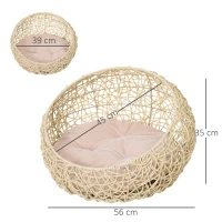 PawHut Hooded Rattan Wicker Cat House W/ Mat Kitten Pussy Basket Bed(m-3)