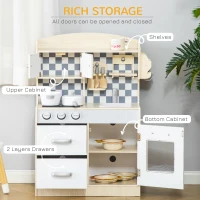 HOMCOM Kids Kitchen Play Toy Set, Cooking Pretend Playset with  Multiple Storage, Sink Pots Bench, Age 3-6 Years, White(m-5)