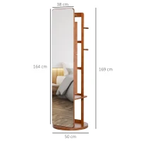 HOMCOM Full Length Mirror with Jewelry Cabinet, Hanging Cloth Bar, Coat Rack, 360° Rotate Floor Mirror for Bedroom, Living Room, Light Walnut(m-3)