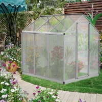 Outsunny Greenhouse w/ Sliding Door Window Glavanized Base 4mm PC Panels Aluminium Frame 195x182cm Outdoor(m-12)