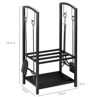 Outsunny Caseta pentru Lemne cu Set Unelte pentru Semineu in Otel Negru 40 x 30 x 74.5 cm(m-3)
