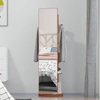 HOMCOM Full Length Mirror with Jewelry Cabinet, Hanging Cloth Bar, Coat Rack, 360° Rotate Floor Mirror for Bedroom, Living Room, Light Walnut(m-2)