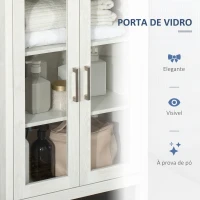 kleankin Armário Alto de Casa de Banho com 2 Portas de Vidro e 3 Prateleiras Armário Auxiliar Estilo Moderno 53x30x162cm Branco(m-6)