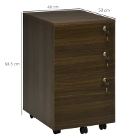 Vinsetto Schedario Portadocumenti per Studio e Ufficio in MDF con 3 Cassetti e Ruote, 40x50x68.5 cm, Marrone(m-3)