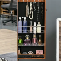 HOMCOM Full Length Mirror with Jewelry Cabinet, Hanging Cloth Bar, Coat Rack, 360° Rotate Floor Mirror for Bedroom, Living Room, Light Walnut(m-12)