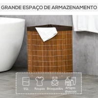 HOMCOM Cesto de Roupa de Bambu Capacidade de 55L Cesto para Roupa Suja com Tampa e Bolsa Amovível 38x38x57cm Marrom(m-4)