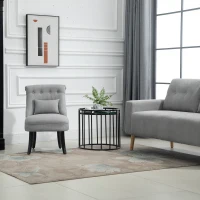 HOMCOM Single Sofa Home Living Room Fabric Solid Wood Leg Upholstered Dining Chair W/ Pillow-Grey(m-12)