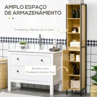 kleankin Coluna Casa de Banho com 1 Porta e 3 Prateleiras Abertas Coluna Auxiliar Casa de Banho  30x28x168cm Carvalho(m-4)