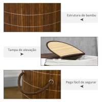 HOMCOM Cesto de Roupa de Bambu Capacidade de 100L Cesto para Roupa Suja com Bolsa de 2 Compartimentos 62,5x37x60,5cm Marrom(m-8)