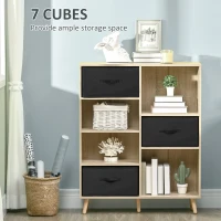 HOMCOM Raft pentru biblioteca cu 7 compartimente, dulap multifunctional cu 3 sertare detasabile, 90x30x102,5 cm, lemn(m-4)