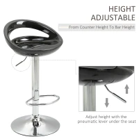 HOMCOM set 2 scaune de bar, plastic ABS, negru(m-4)
